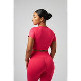 Elegant signature crop top designed for sophisticated casual wear.